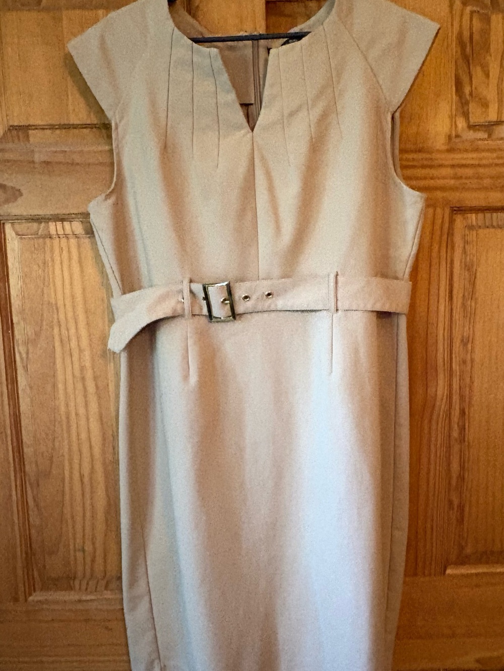 New York & Company Beige Sleeveless Belted Sheath Dress